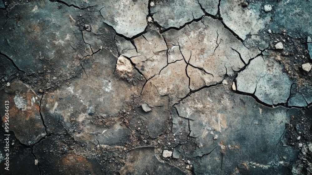 Obraz premium Cracked earth surface showcasing drought or soil erosion effects.