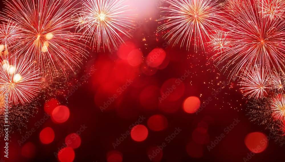 Fototapeta premium abstract background red fireworks bokeh celebrating new year space text