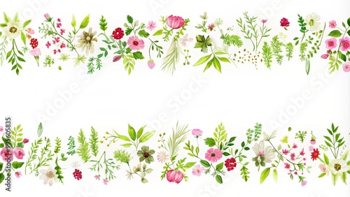 Wallpaper Mural Seamless pattern with natural and fresh various leaves on a white background. Pattern With Green Leaves In Watercolor.  Torontodigital.ca
