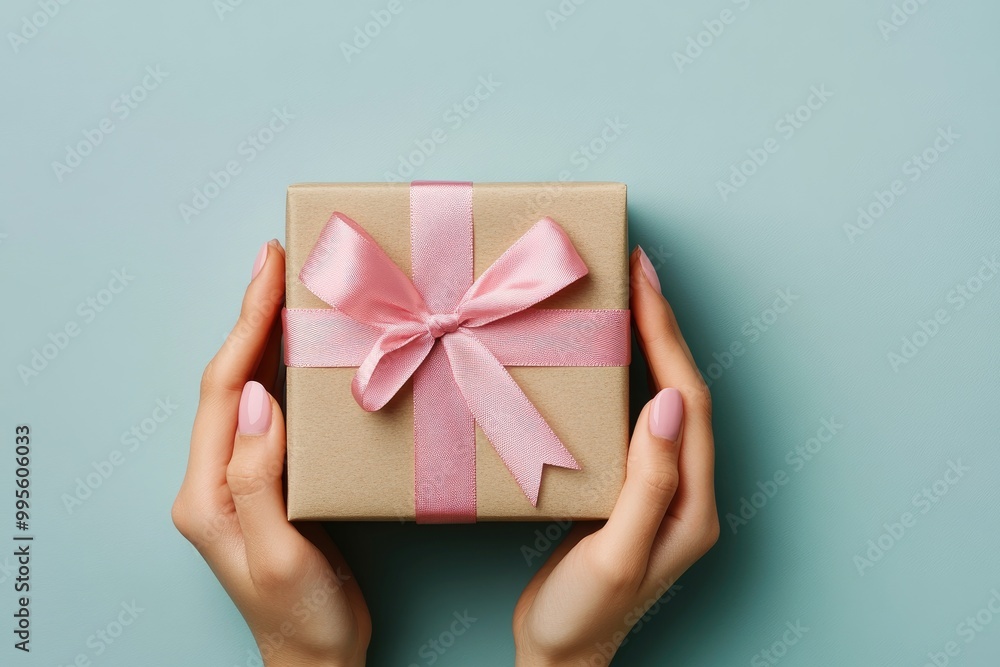 Hands holding a gift box with a pink ribbon. A perfect image for websites, social media, or blogs about gifts, holidays, or special occasions. Hands holding a gift box with a pink ribbon. A perfect image for websites, social media, or blogs about gifts, holidays, or special occasions.