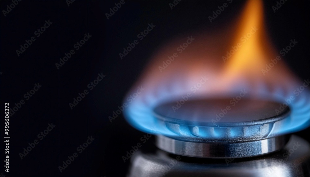 Gas burner flame igniting, symbolizing energy, combustion, and heating. Gas burner flame igniting, symbolizing energy, combustion, and heating.