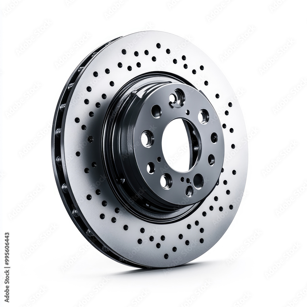 New perforated brake disc isolated on white background New perforated brake disc isolated on white background