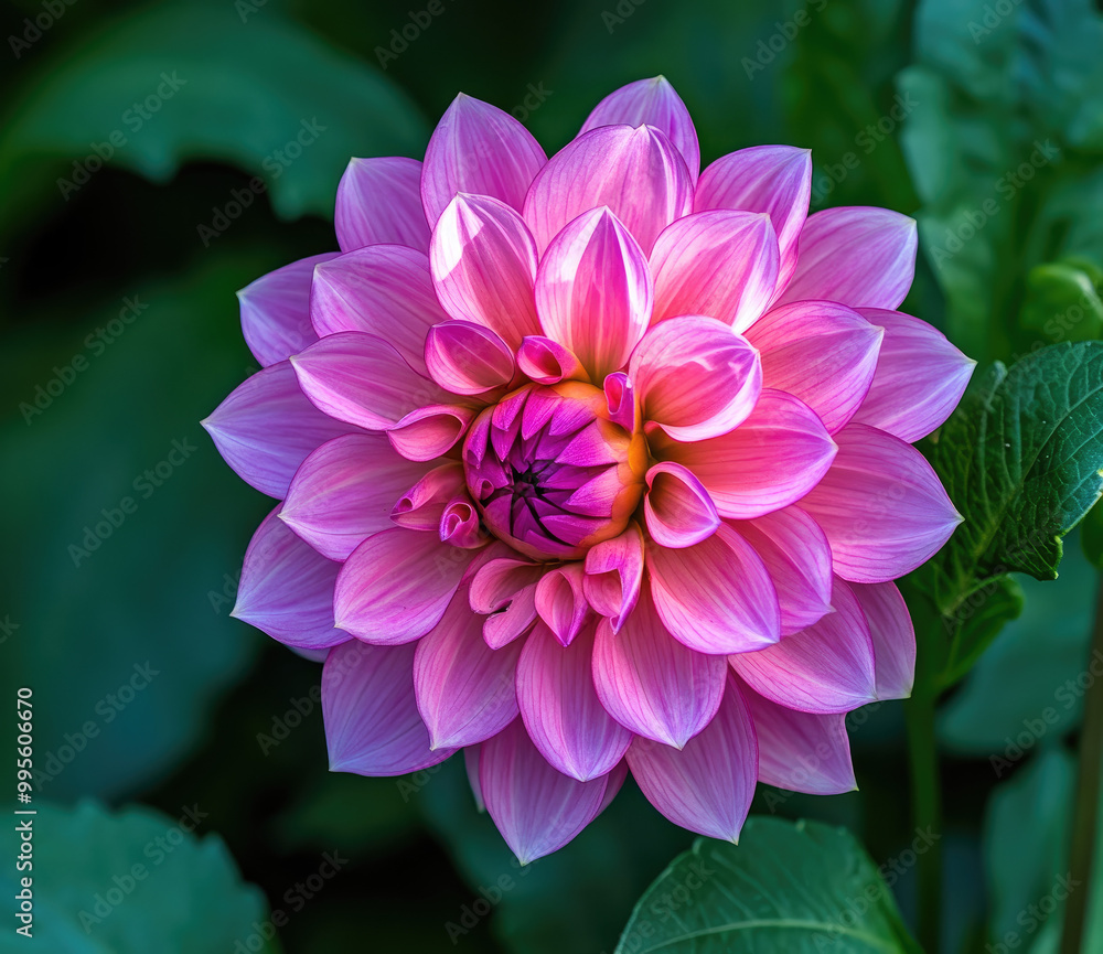 A vibrant purple and pink dahlia flower, with its petals glowing in the sunlight. Created with Ai A vibrant purple and pink dahlia flower, with its petals glowing in the sunlight. Created with Ai