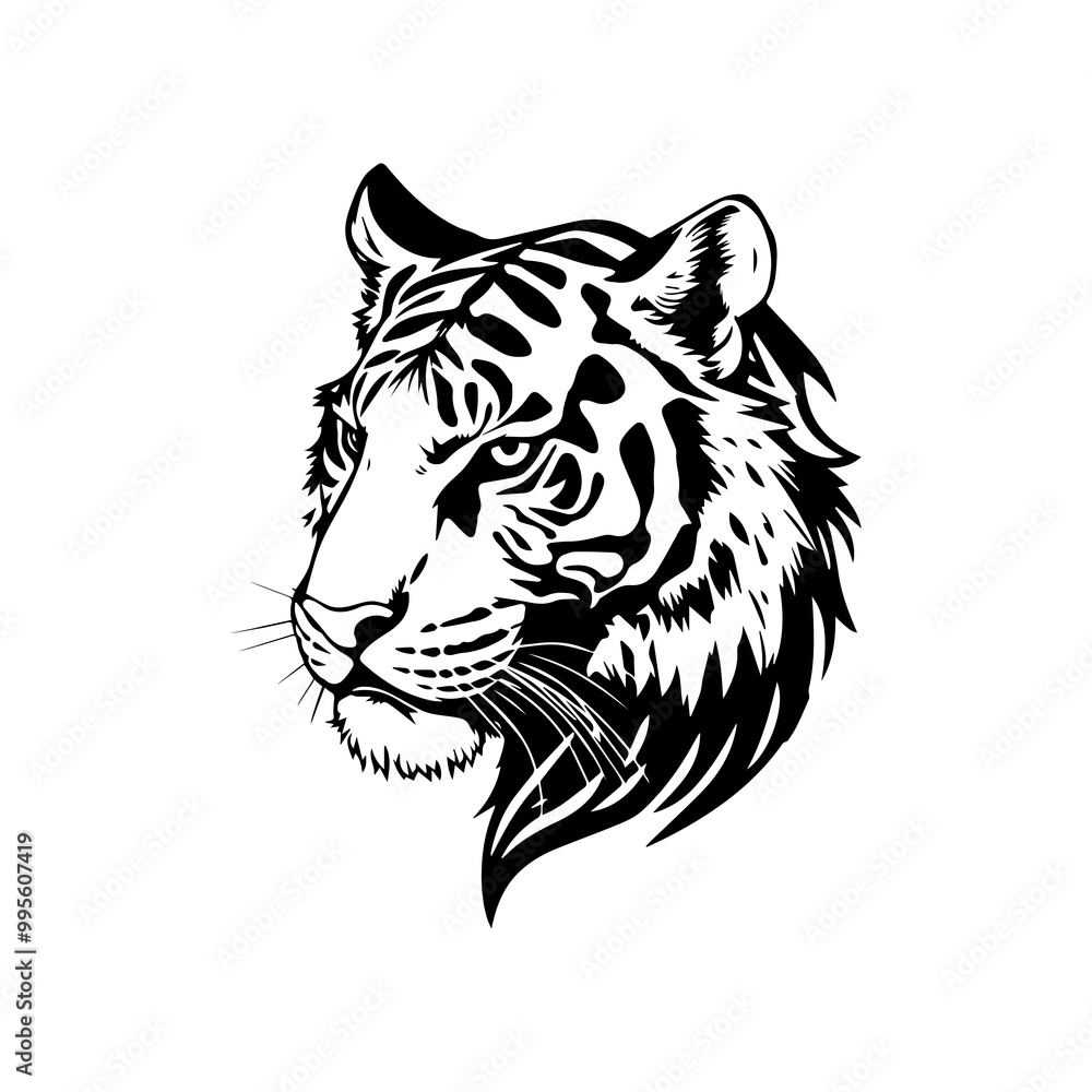 black and white sketch of a ferocious tiger's head on a white background for tattoo black and white sketch of a ferocious tiger's head on a white background for tattoo