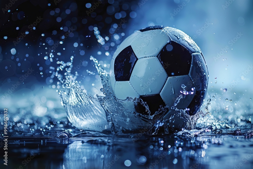 Fototapeta premium soccer ball with water splashes.