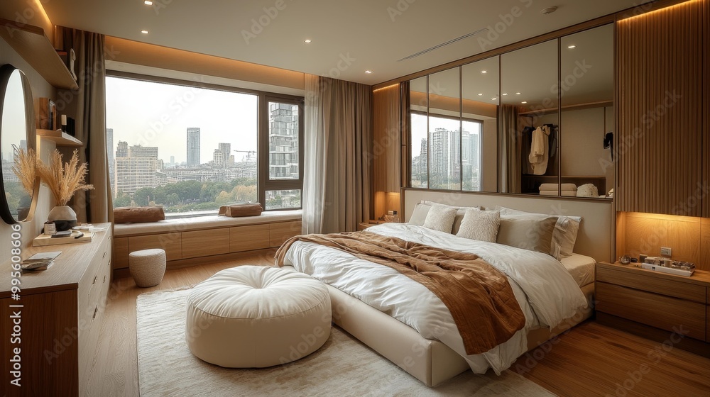 Luxury Modern Bedroom with City View Generative AI Luxury Modern Bedroom with City View Generative AI