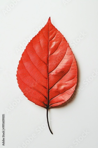 red atuum leaf - top view flat lay on white background