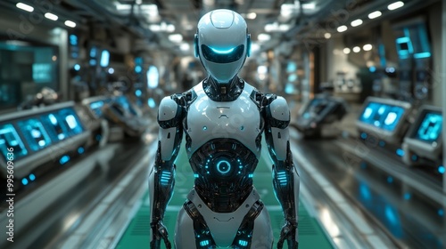 Wallpaper Mural Futuristic Humanoid Robot in High-Tech Lab Generative AI Torontodigital.ca