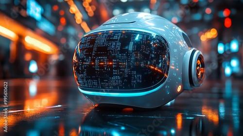 Futuristic Cyber Helmet with Digital Display Generative AI photo