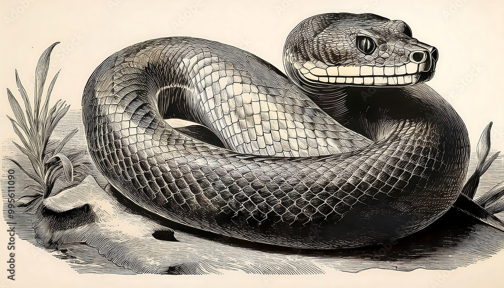 Fototapeta premium vintage engraving snakes ink sketches serpents illustrations