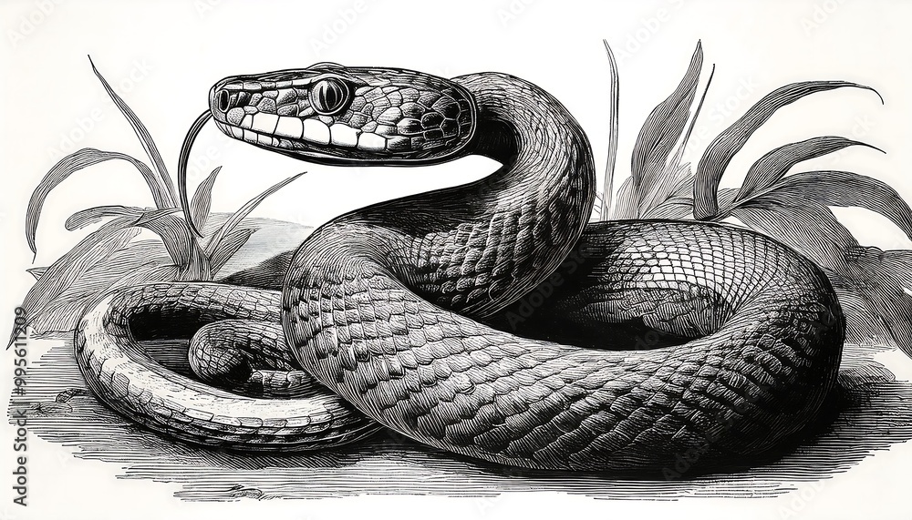 Obraz premium vintage engraving snakes ink sketches serpents illustrations