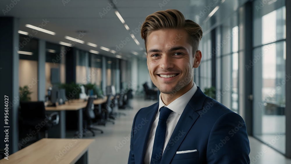 Confident and Successful: A handsome businessman with a winning smile, radiating confidence in a modern office setting. The perfect image for showcasing professionalism, ambition, and leadership. Confident and Successful: A handsome businessman with a winning smile, radiating confidence in a modern office setting. The perfect image for showcasing professionalism, ambition, and leadership.