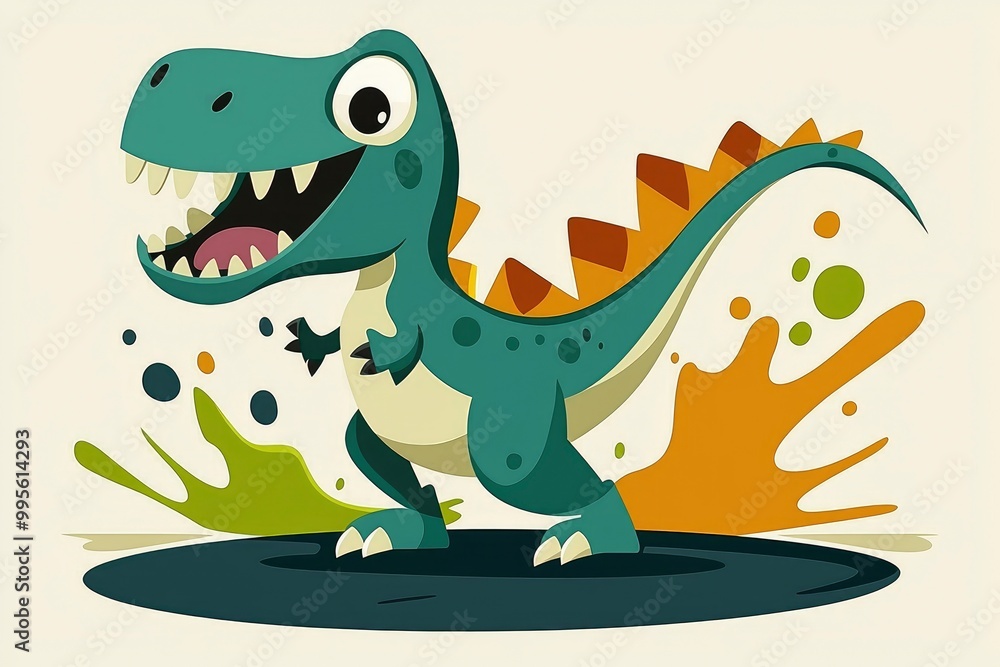 Happy Green Dinosaur with Splashes of Color Happy Green Dinosaur with Splashes of Color