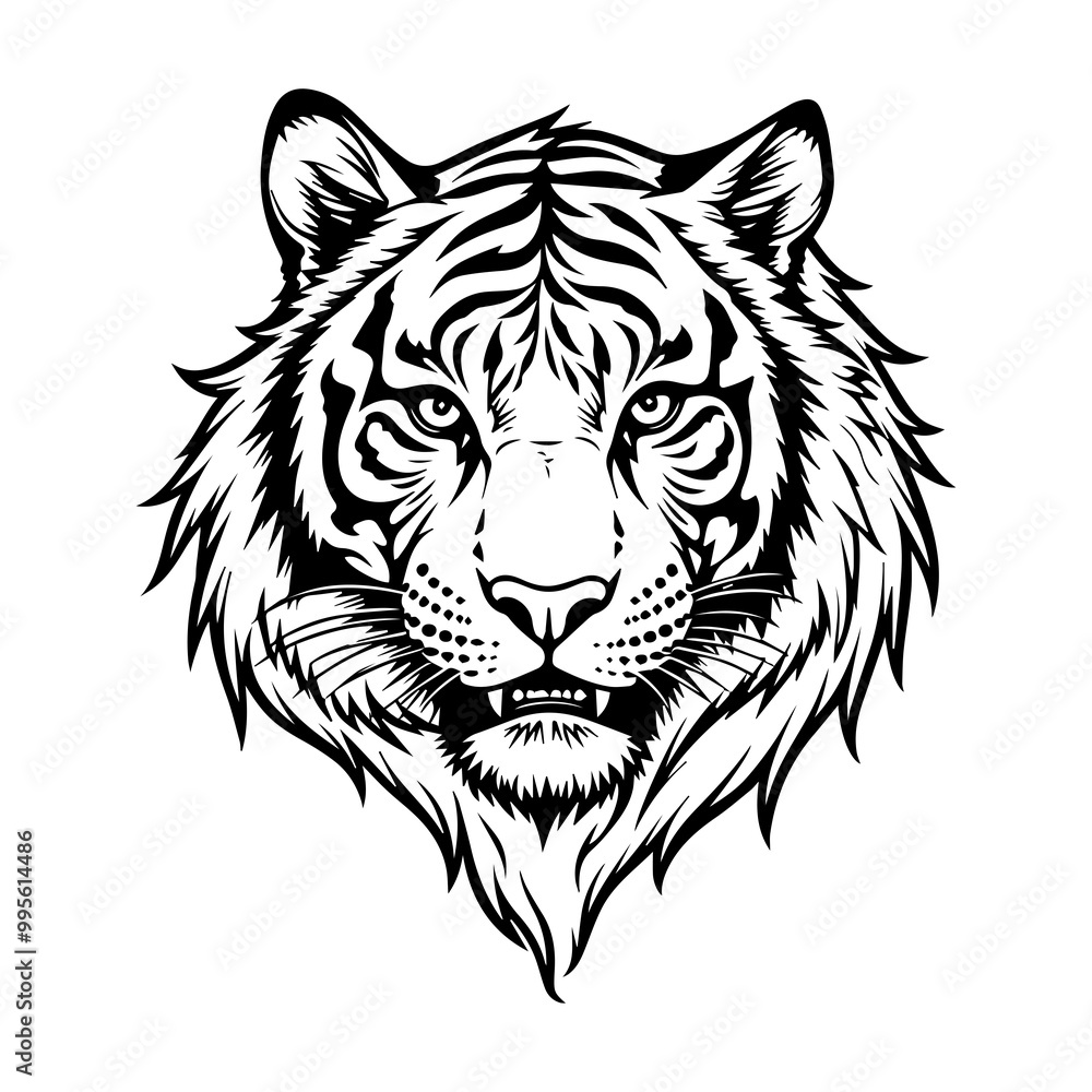 black and white sketch of a ferocious tiger's head on a white background for tattoo black and white sketch of a ferocious tiger's head on a white background for tattoo