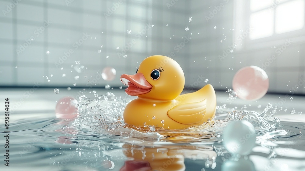 Rubber Duck in Water with Bubbles. Rubber Duck in Water with Bubbles.