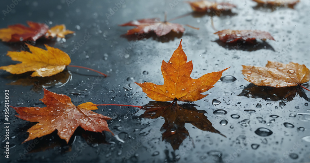 Leaves floating on black water, soft light, serene, vibrant colors. AI-generated. Leaves floating on black water, soft light, serene, vibrant colors. AI-generated.