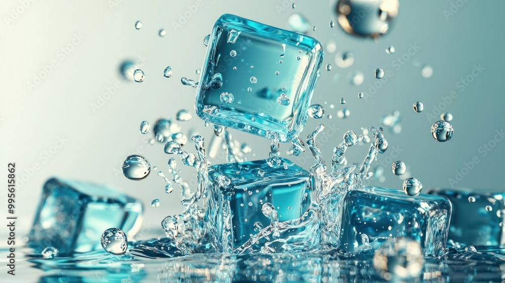 Ice Cubes Splashing in Water. Ice Cubes Splashing in Water.