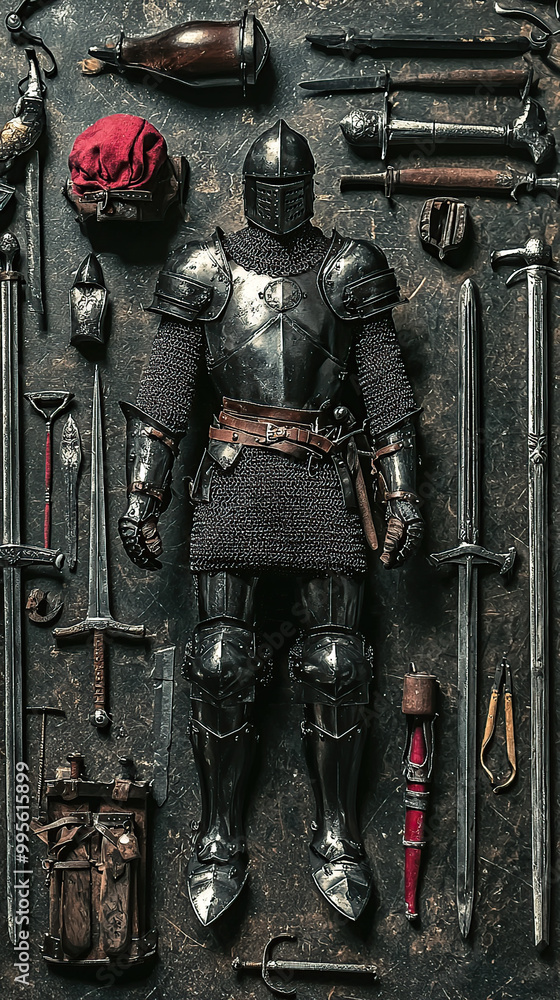 Medieval knight model in plastic kit style on the dark background Medieval knight model in plastic kit style on the dark background
