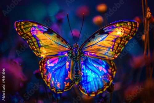 Beautiful glowing multicolored butterfly