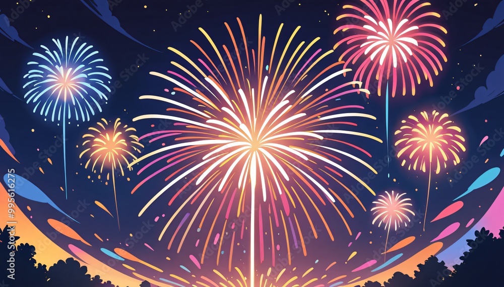 Naklejka premium Happy new year eve Elegant fireworks illustration background 