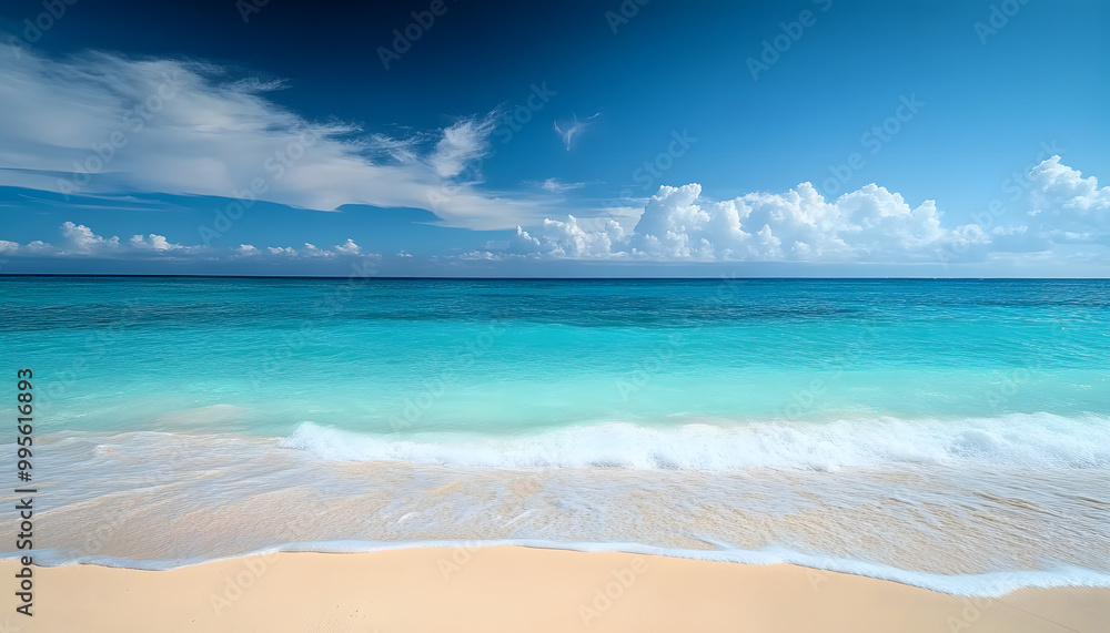 Fototapeta premium tropical beach bliss serene scene of light surf blue sky and turquoise ocean for relaxation and rest