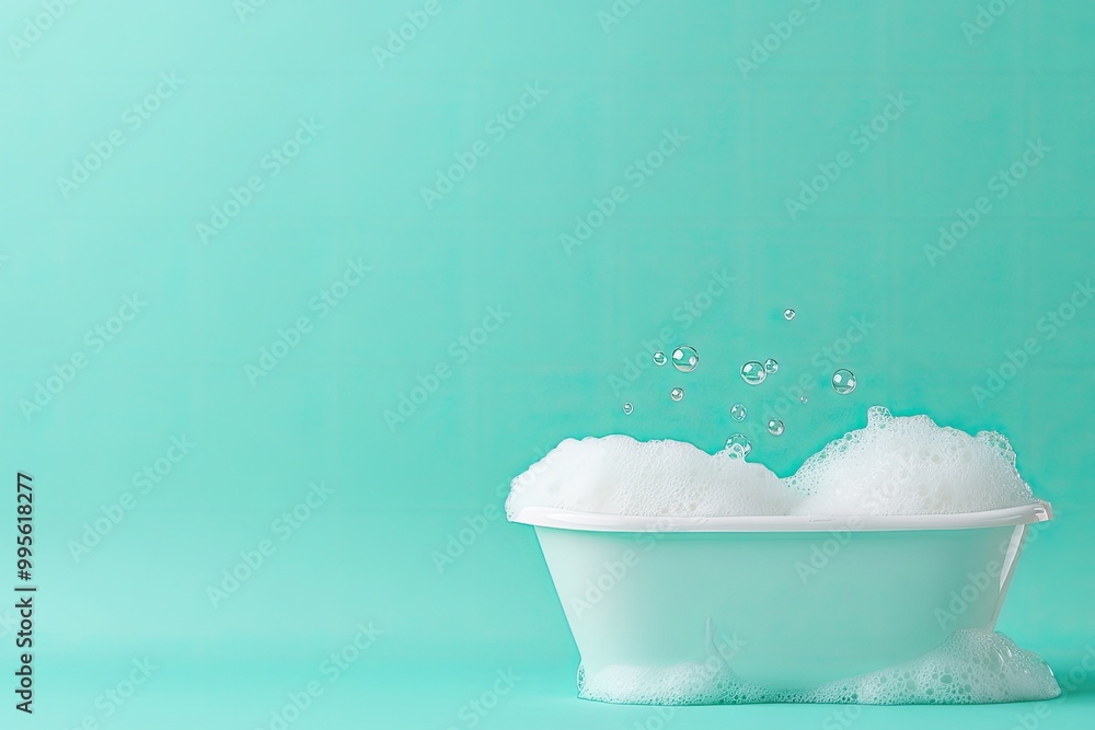 Bathtub filled with bubbles on a teal background. Perfect for websites, social media, or print advertising. Bathtub filled with bubbles on a teal background. Perfect for websites, social media, or print advertising.