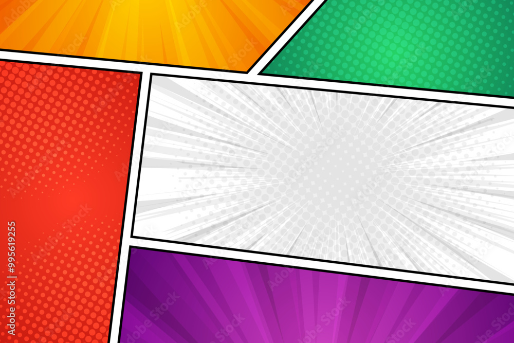 Fototapeta premium Blank comic page pop art colorful background cartoon style