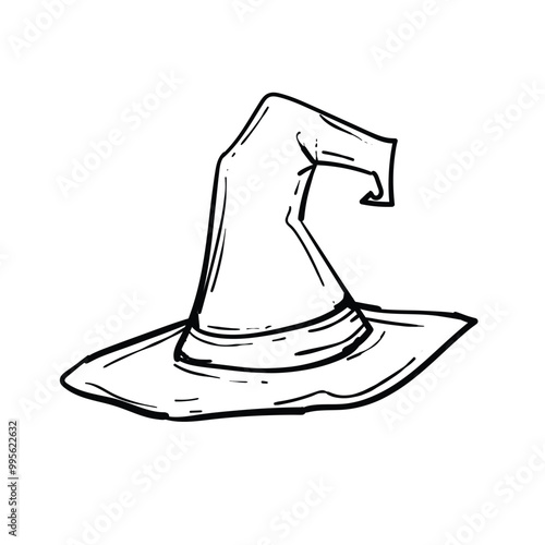 Halloween witch hat. Clip art hand drawing style. Creative doodle element. Vector illustration