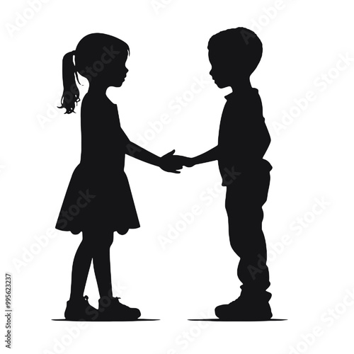 children holding hands - silhouette vector illustration transparent background