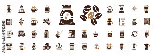 coffee lover themed icon collection, roaster coffee culture brewing drinking