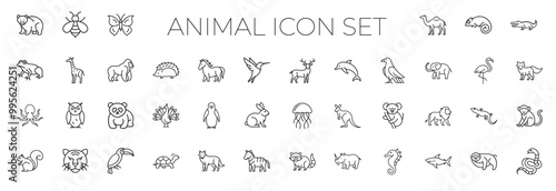 animals world line art icons, simple minimal set