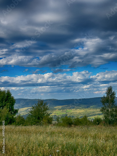 The landscape of Carpathian Mountains in the cloudy weather. Perfect weather condition in the summer season