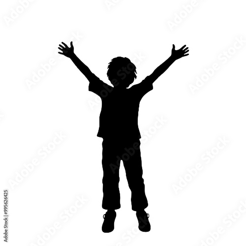 child with arms outstretched to the sides silhouette vector illustration transparent background