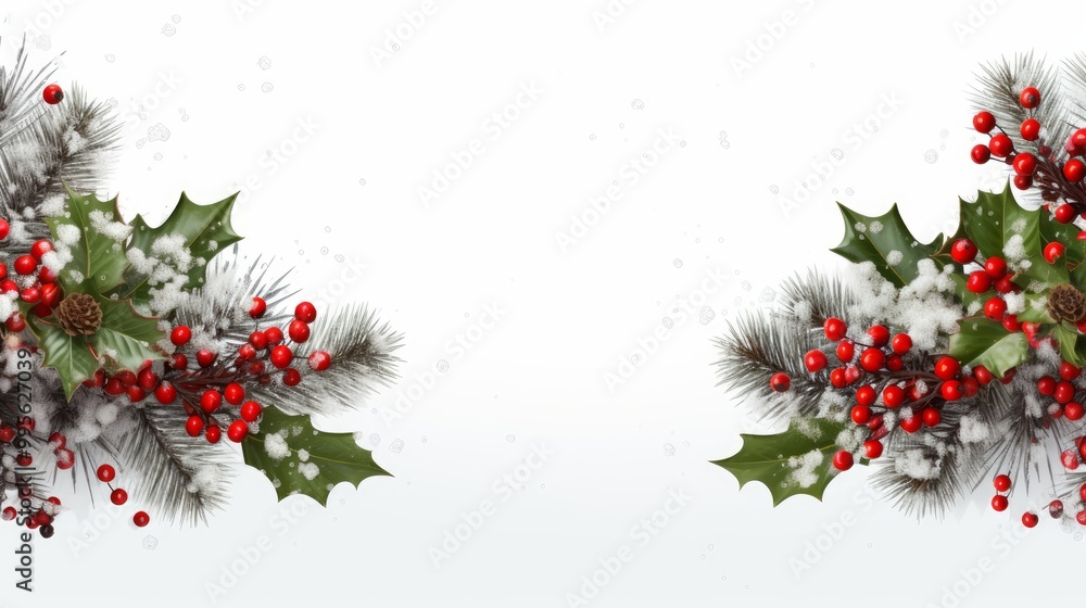 Seamless Background with realistic green fir tree branch and christmas berries. Place for text, congratulation. Christmas, New Year symbol Seamless Background with realistic green fir tree branch and christmas berries. Place for text, congratulation. Christmas, New Year symbol