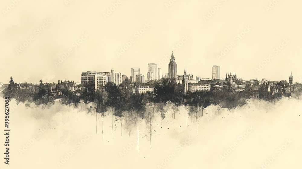 Obraz premium Bexley, color pen pencil hand-drawn effect drawing illustration for travel poster, card, wallpaper, backdrop or banner. Modern, clear, artistic and simple