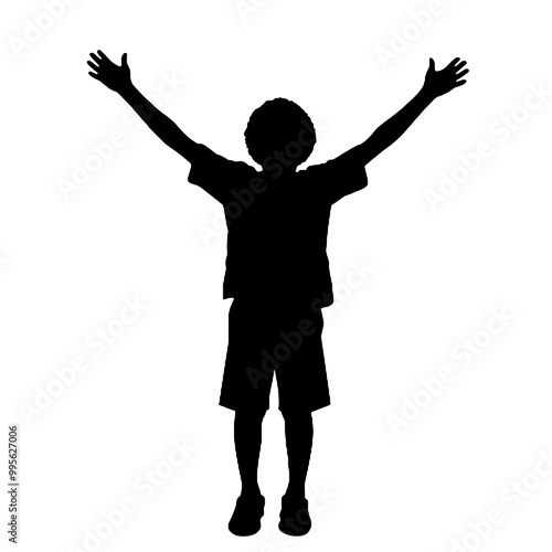 child with arms outstretched to the sides silhouette vector illustration transparent background