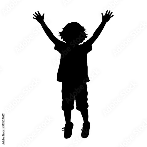 child with arms outstretched to the sides silhouette vector illustration transparent background