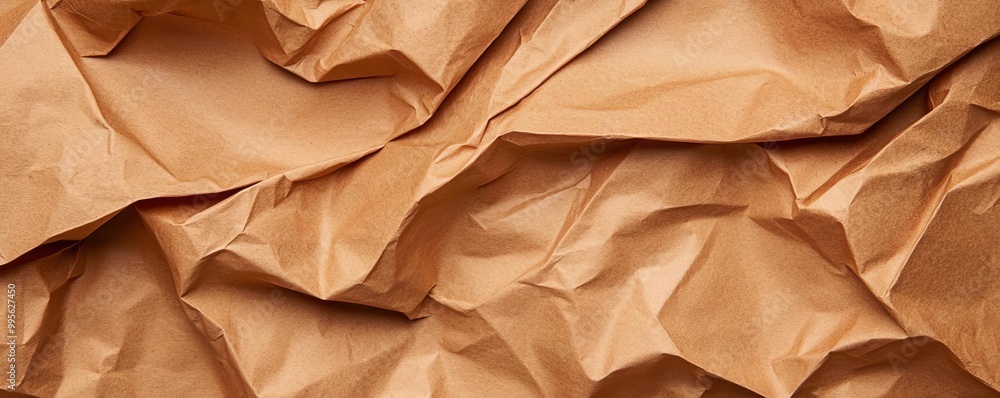 Crumpled brown kraft paper with soft shadows, earthy and organic, perfect for eco-friendly and natural food presentations Crumpled brown kraft paper with soft shadows, earthy and organic, perfect for eco-friendly and natural food presentations