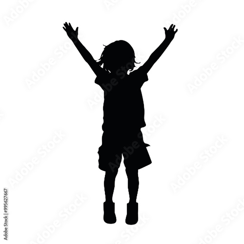 child with arms outstretched to the sides silhouette vector illustration transparent background