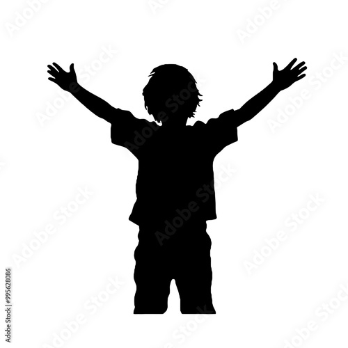 child with arms outstretched to the sides silhouette vector illustration transparent background