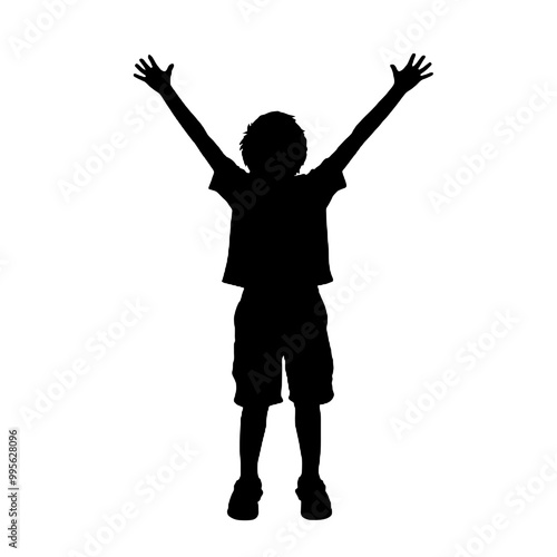 child with arms outstretched to the sides silhouette vector illustration transparent background