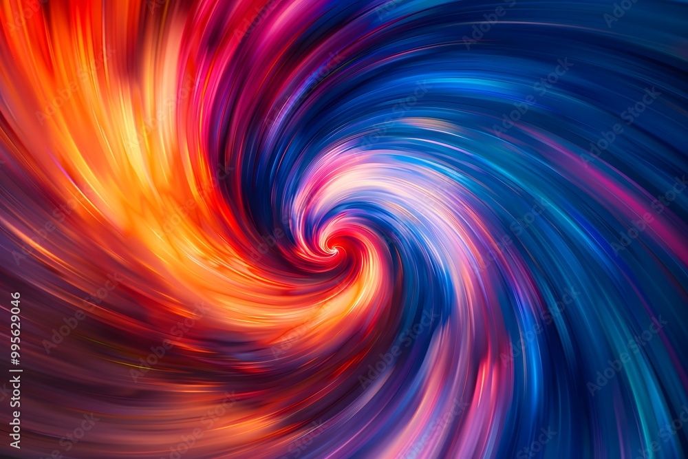 Fototapeta premium Abstract swirl of red, orange, blue, and purple colors creating a vortex.