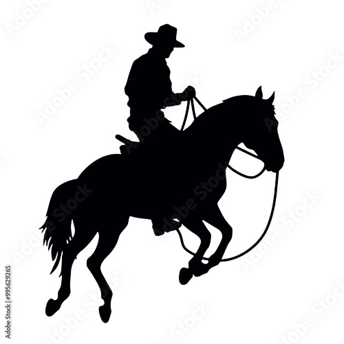 cowboy leading a horse silhouette vintage logo vector graphic