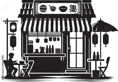 Street food cart silhouette vector illustration isolated on a white background