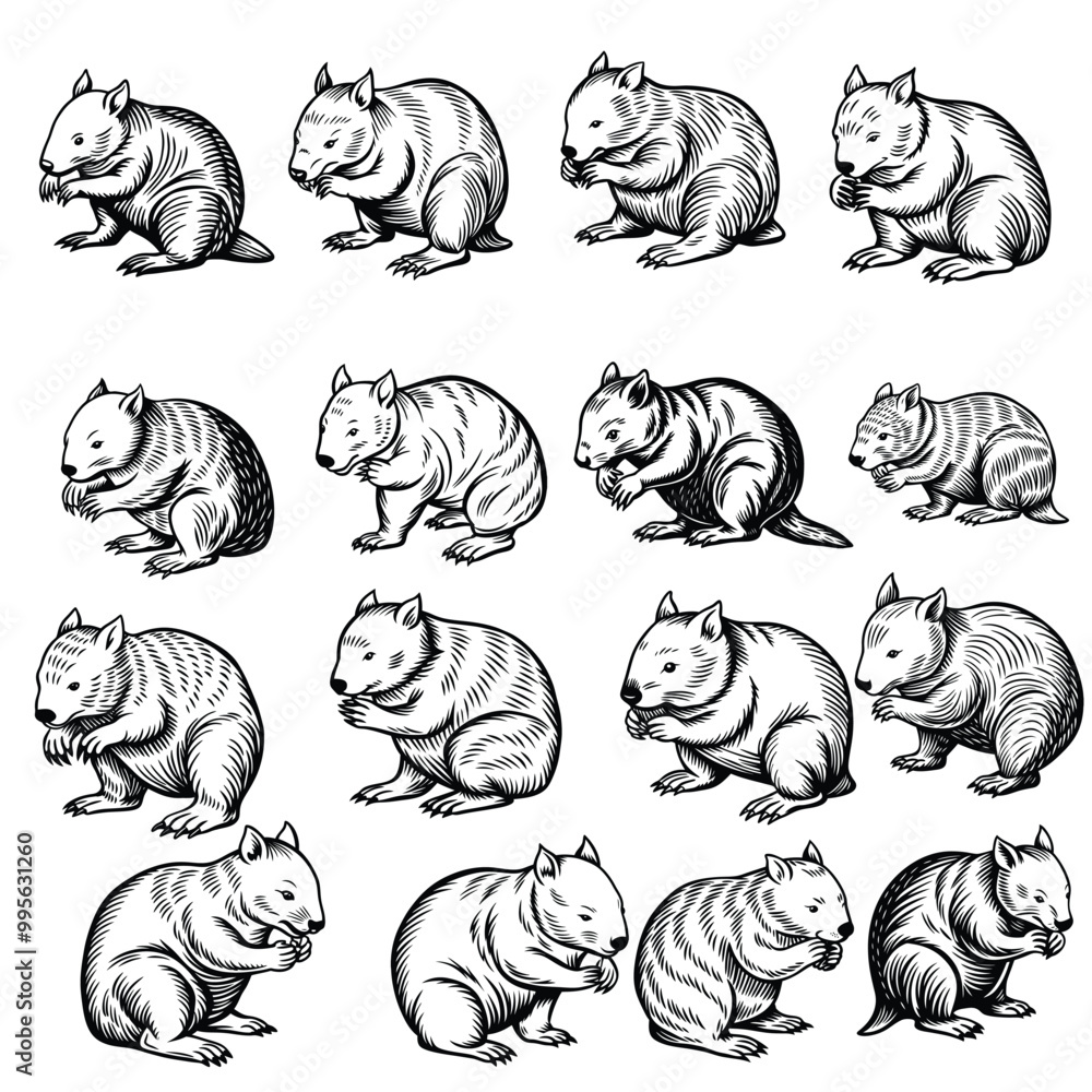Obraz premium Wombat Nuzzling Line Art Vector