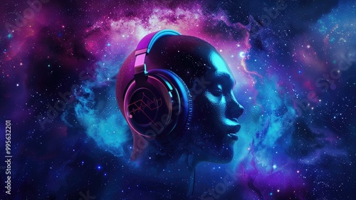 Abstract of mysterious human with science fiction scene in plasma of cosmos fantasy background theme. Colorful particle swirling seamless in space nebula pattern and virtual reality atmosphere. AIG53. photo