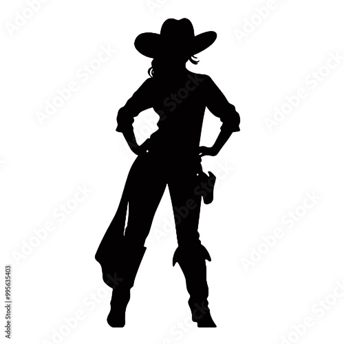 Portrait of young cowgirl  silhouette vector illustration transparent background