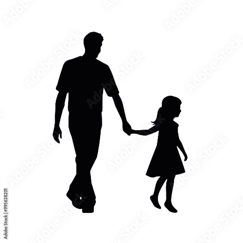 father holding hands with little girl - silhouette vector illustration transparent background