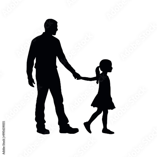 father holding hands with little girl - silhouette vector illustration transparent background