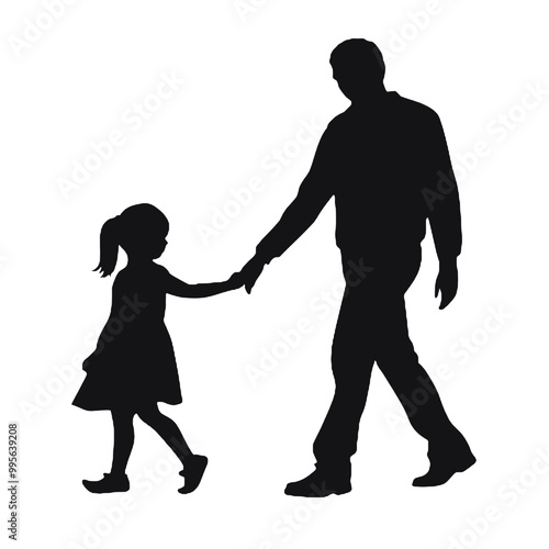 father holding hands with little girl - silhouette vector illustration transparent background